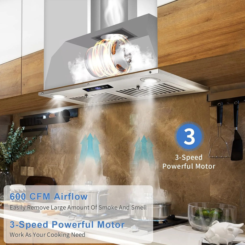 New 30 inch 600CFM Insert Range Hood Stainless Kitchen Exhaust Vent Dishwasher Filter 120V