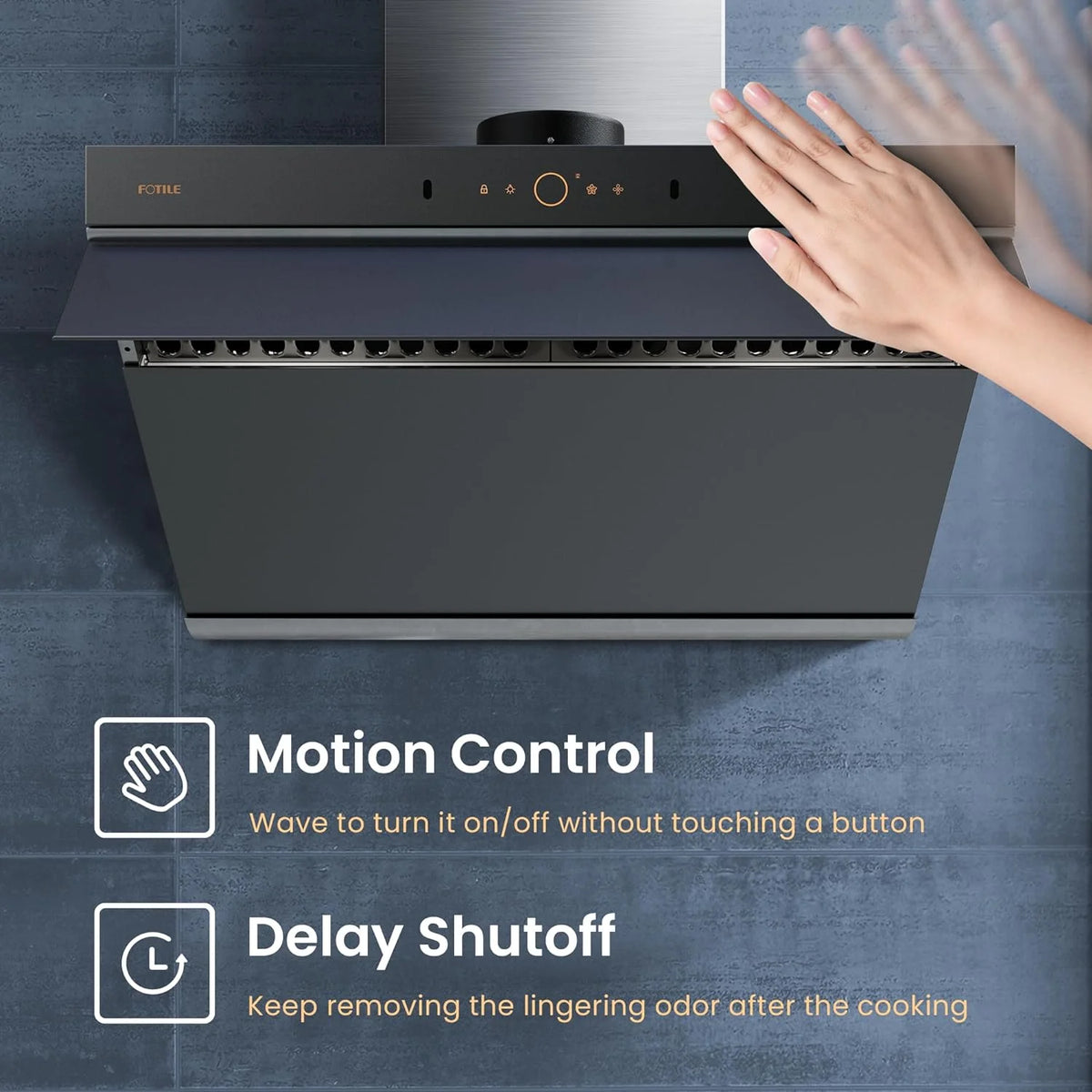 FOTILE Slant Vent Series 30" 1000 CFM Under Cabinet or Wall Mount Range Hood with 2 LED lights, Motion and Touch Activation in Onyx Black Tempered Glass