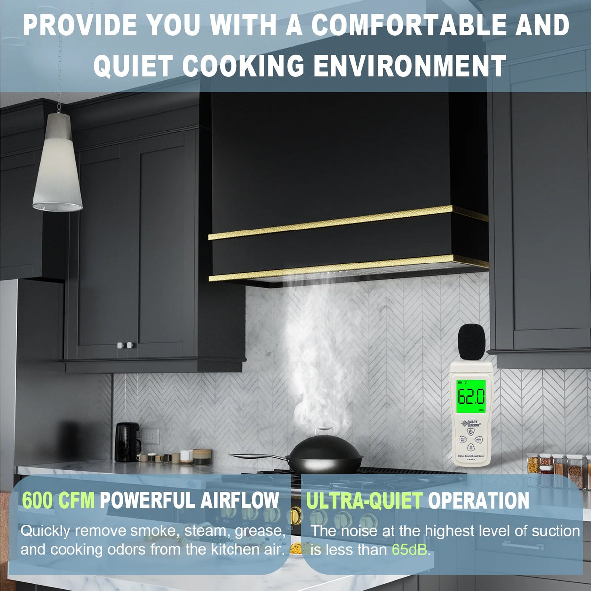 Akicon Range Hood 36 Inch, Ultra Quite Stainless Steel Kitchen Hood, Wall Mount Square Vent Hood with LED Light and Dishwasher-Safe Filters, Hood Vents for Kitchen, 3 Speeds, 600 CFM (AK-HS36HB-SWG)