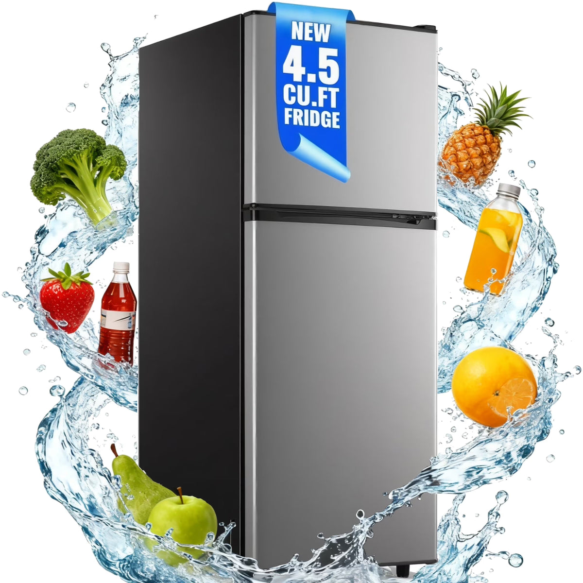 4.5 Cu.ft Mini Fridge with Freezer 2-Door Compact & 7 Settings Temperature Adijustable, Refrigerator for Dorm, Office, Bar, RV, Bedroom, Black