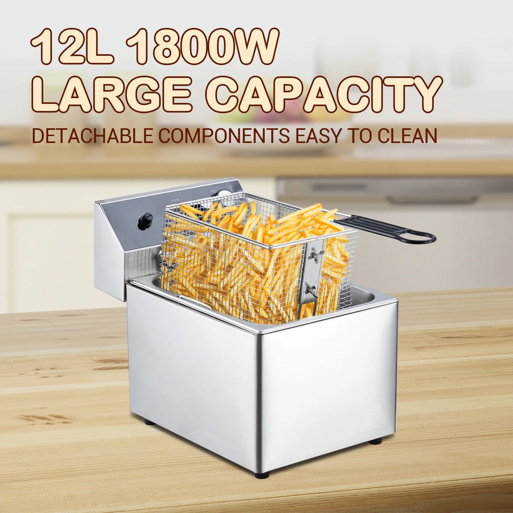 Electric Deep Fryer,Tank Stainless Steel Deep Fryer, Temperature Control, Countertop Fryer for Home Kitchen and Restaurant, 110V