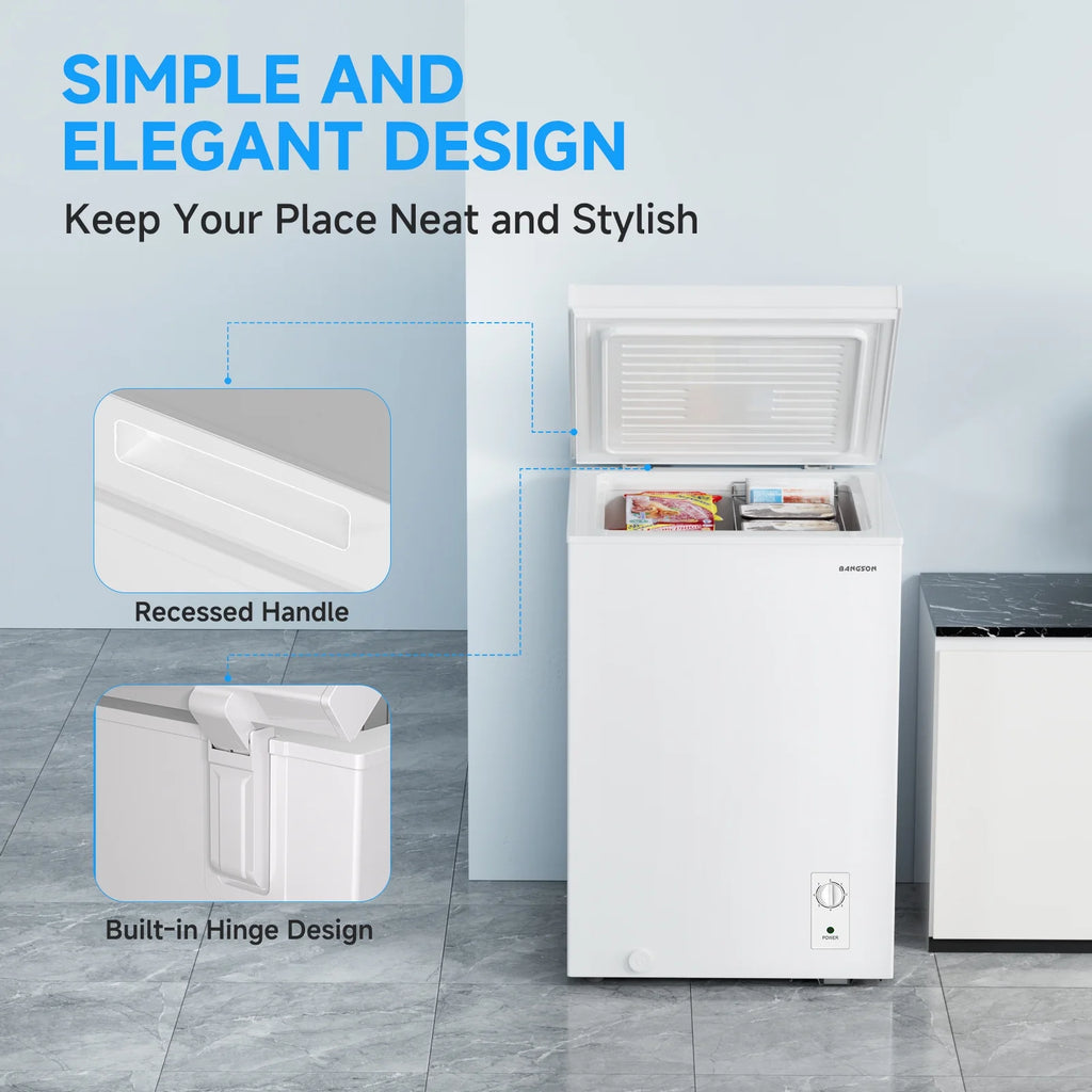 BANGSON 3.5 Cubic Feet Chest Freezer,Deep Freezer With Removable Basket,Adjustable Temperature for Home/Dorms/Apartment/Office