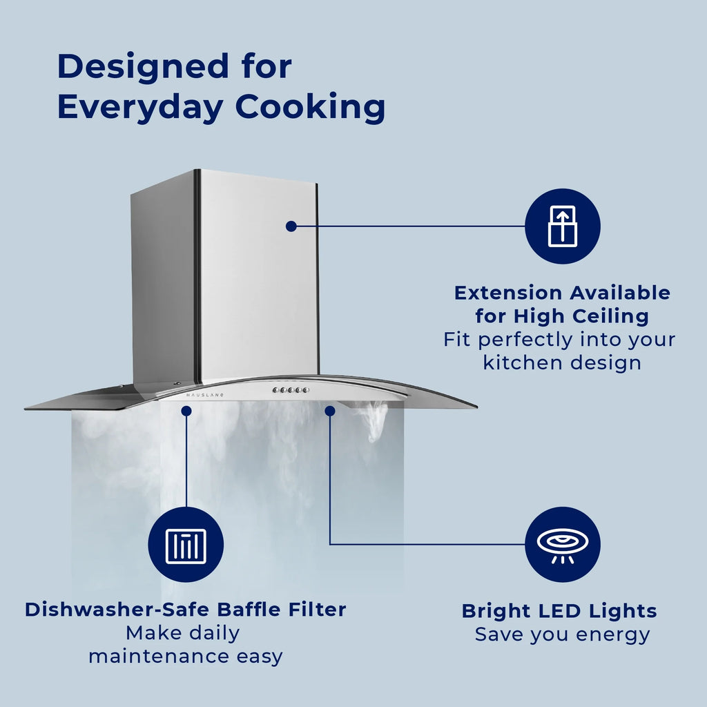 Hauslane WM-600SS-30 30 in. Convertible Stainless Steel Wall-Mounted Range Hood with Charcoal Filter