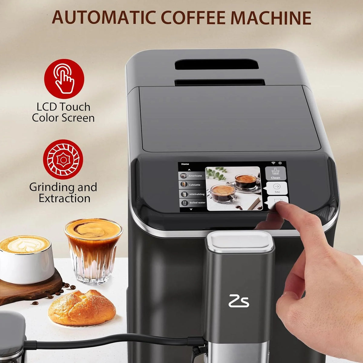Espresso Machine,Fully Automatic Espresso Machine with Automatic Milk Frother,7 Coffee Varieties,20-Bar,Built-in Grinder,Intuitive Touch Display,1.5-L Water Tank