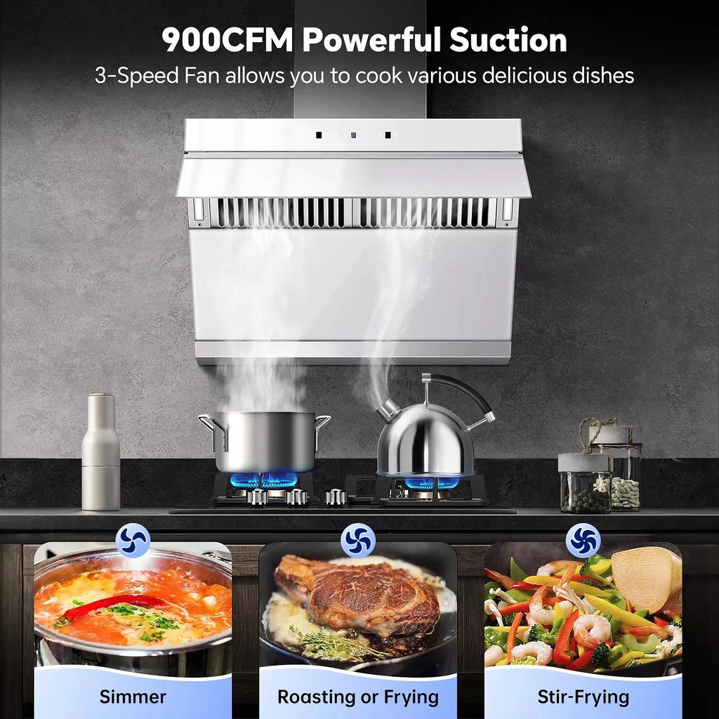 Joeaonz 30-Inch Wall Mount Range Hood, Stainless Steel, 3-Speed Exhaust with Baffle Filter