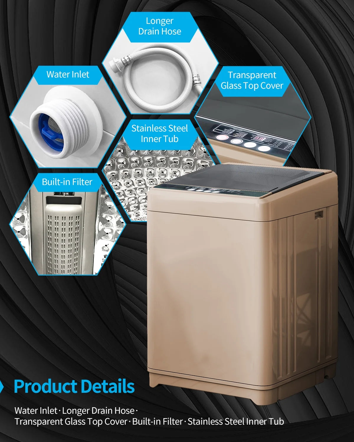 TABU Portable Washer and Dryer Set, 17.6LBS Compact Washing Machine & 13LBS Compact Dryer (Brown&White)