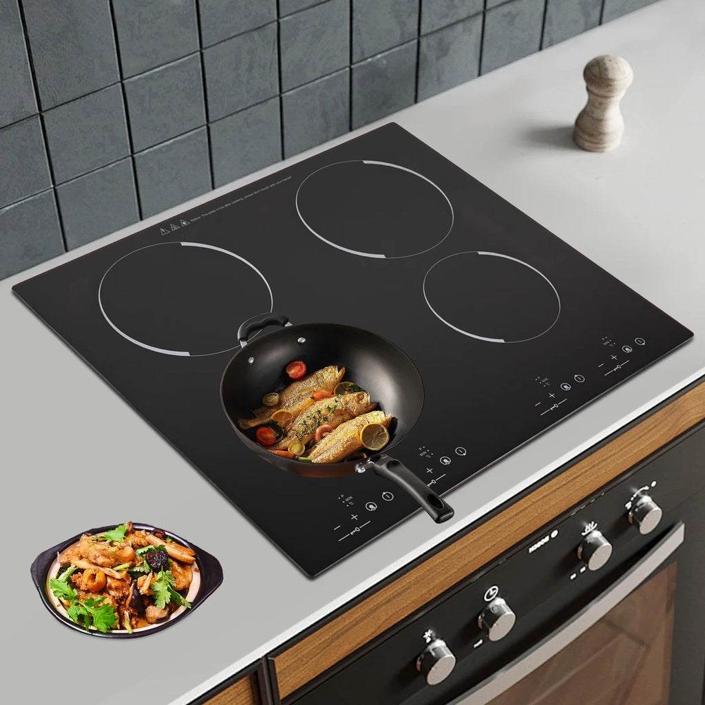 Peakora Electric Cooktop, Built-in Cooktop 3000W, Electric Stove Top with 4 Electric Burners, 9 Heating Level, Kid Safety Lock, Sensor Touch Control, 110V