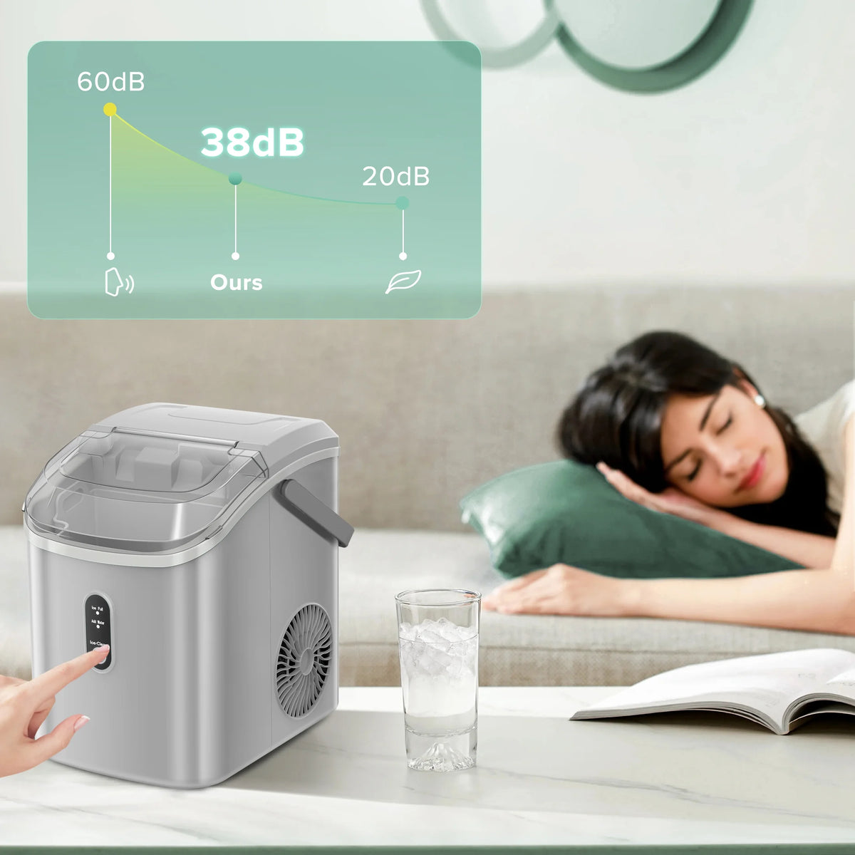 KISSAIR Nugget Ice Maker Countertop with Soft Chewable Pellet Ice, Portable Ice Machine with Handle, 35lbs/24H, Grey