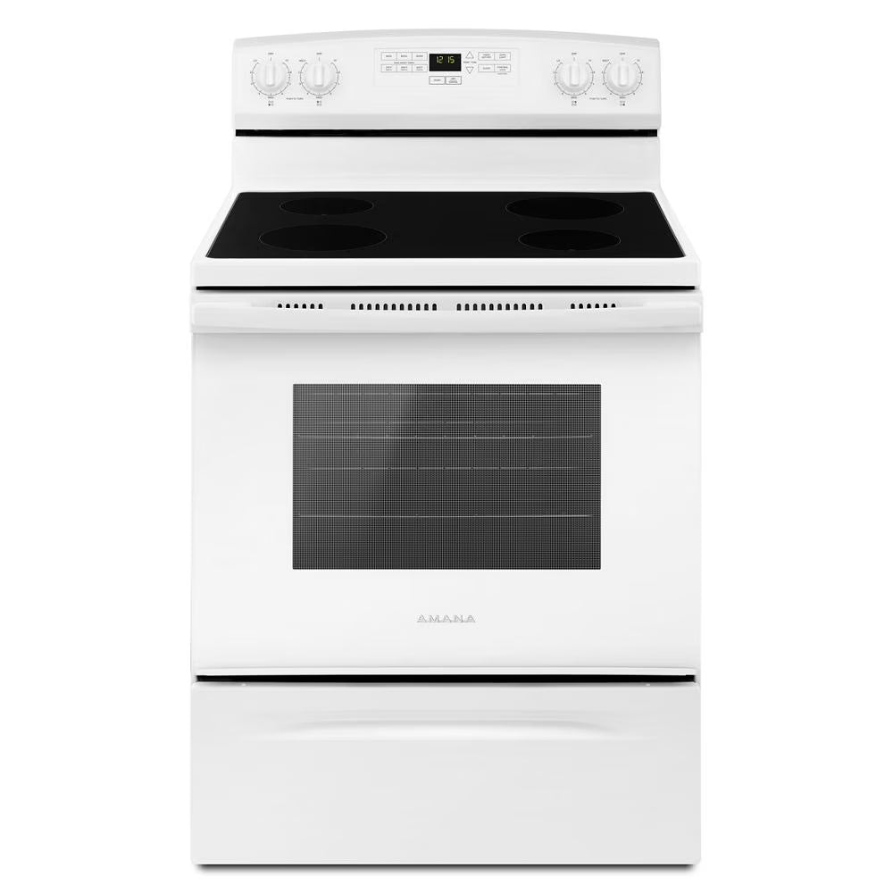 Brand New Amana® AER6303MFW - Freestanding 30" Electric Range - White - with Extra Large Oven Window 46" H x 27" D x 29" W