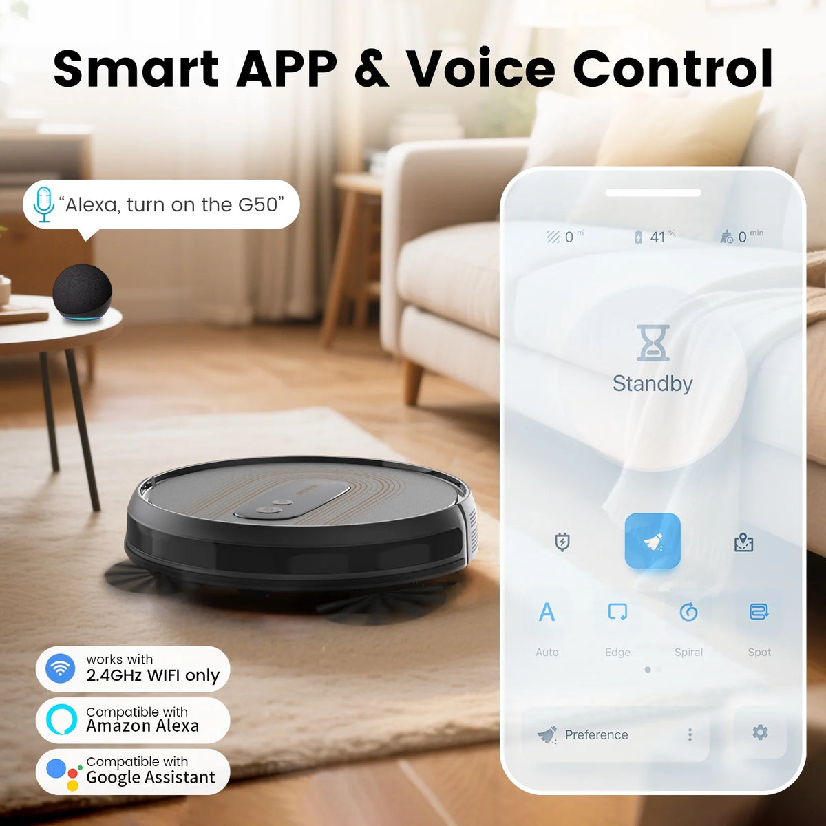 (2025Upgrade) AIRROBO?G50 Robot Vacuum with Home Mapping,2800  Strong power,Wi-fi Connect