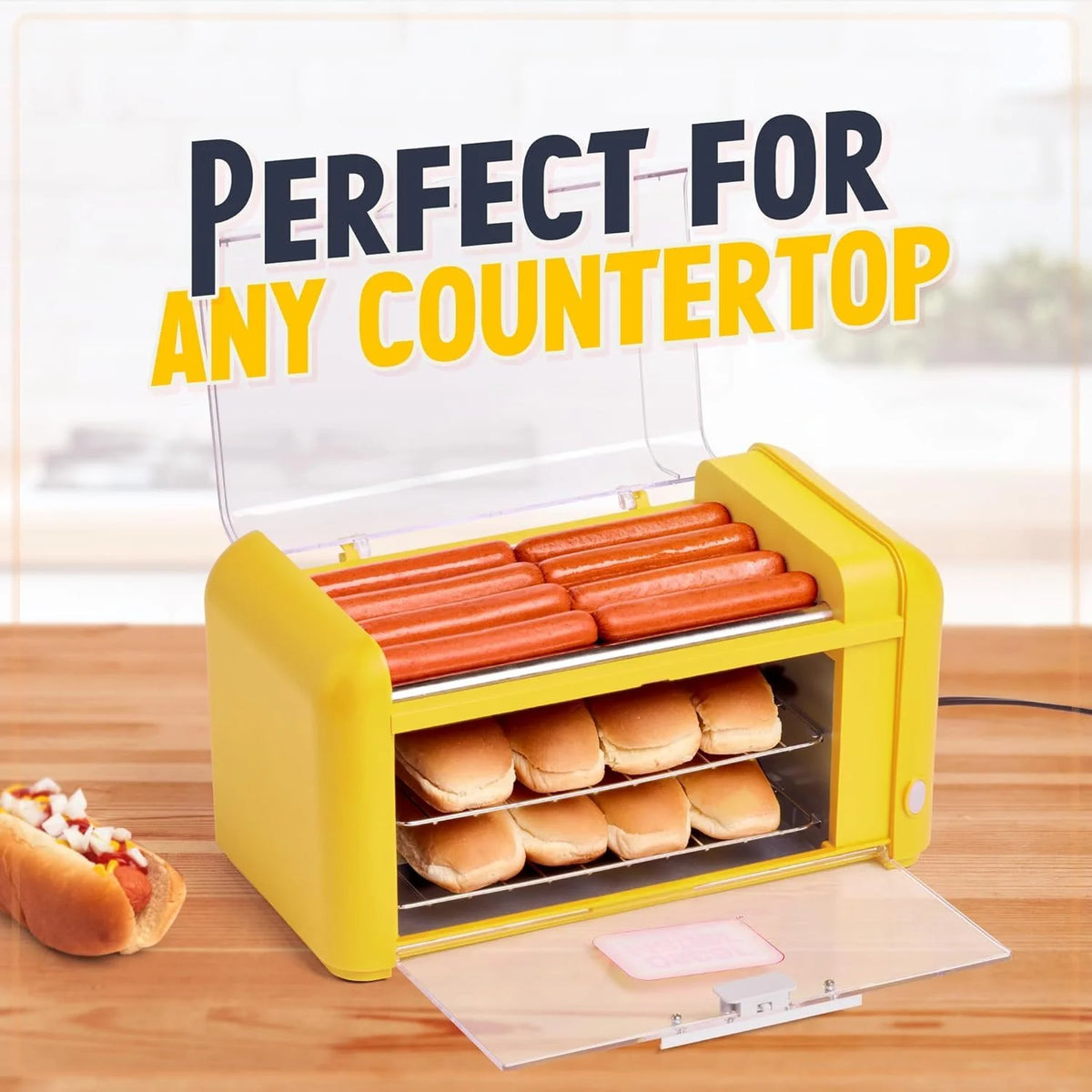 ZZJP Oscar Mayer Extra Large Countertop 8 Hot Dog Roller and Bun Toaster Oven - Stainless Steel Rollers and Non-stick Warming Racks - Adjustable Timer