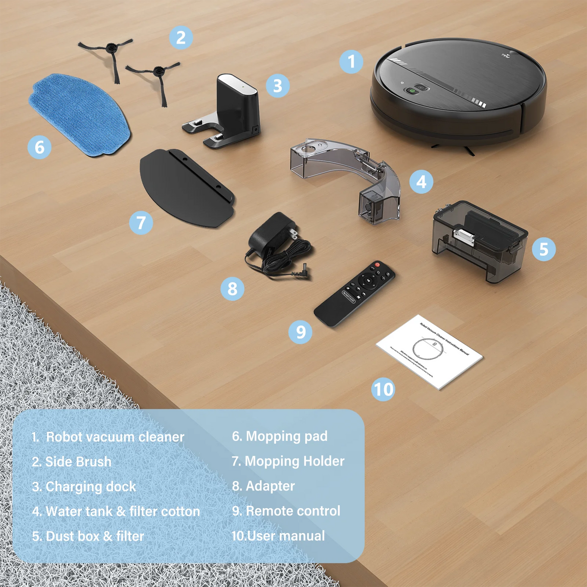 GOOVI Robot Vacuum Cleaner, Robot Vacuum Mop Combo, With Alexa/WiFi/App Connection, for Pet Hair, Hard Floor