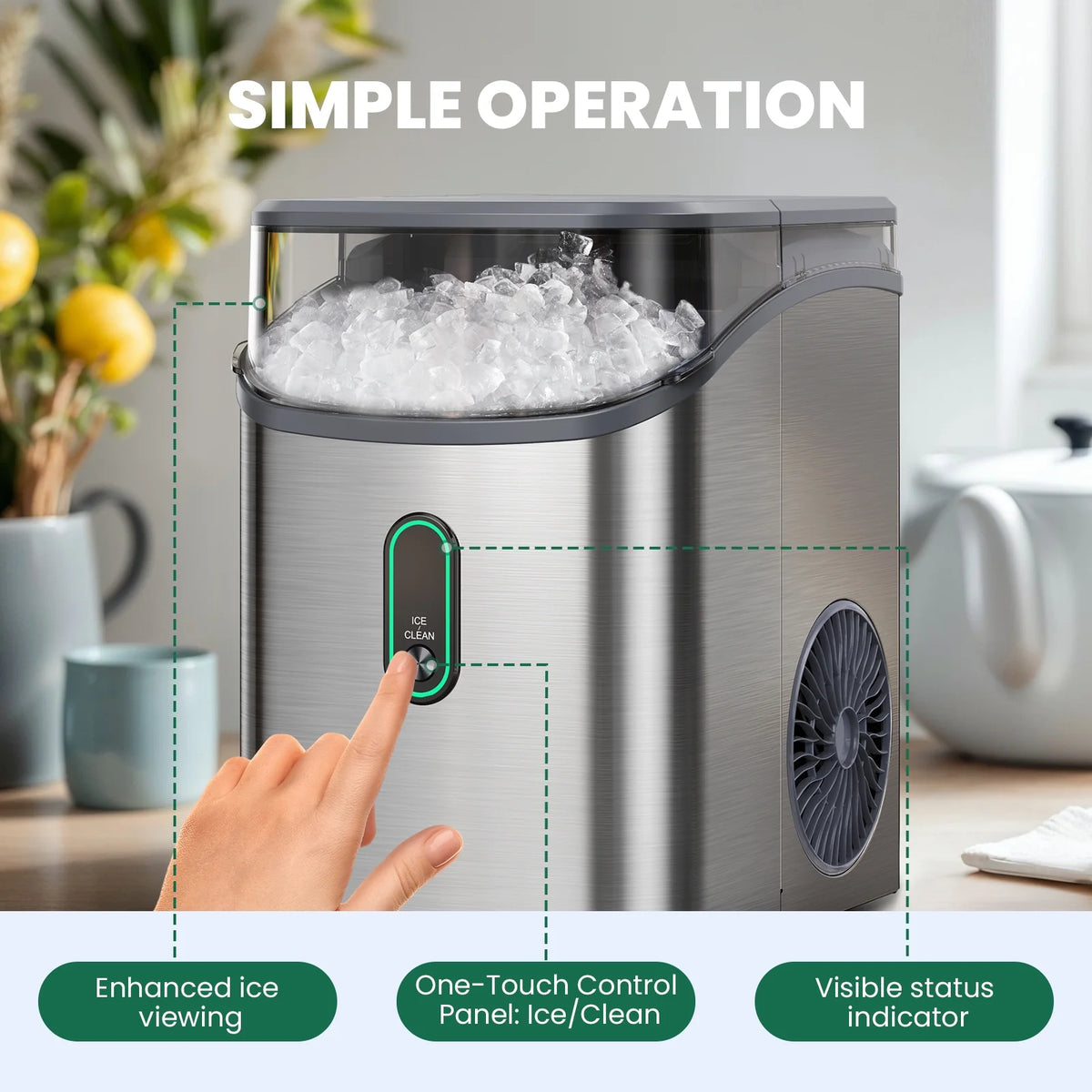 Philergo Nugget Ice Maker Countertop, Pebble Ice Maker with Soft Chewable Ice, 35 lbs/24 Hrs for Home, Kitchen, RV, Camping, Silver
