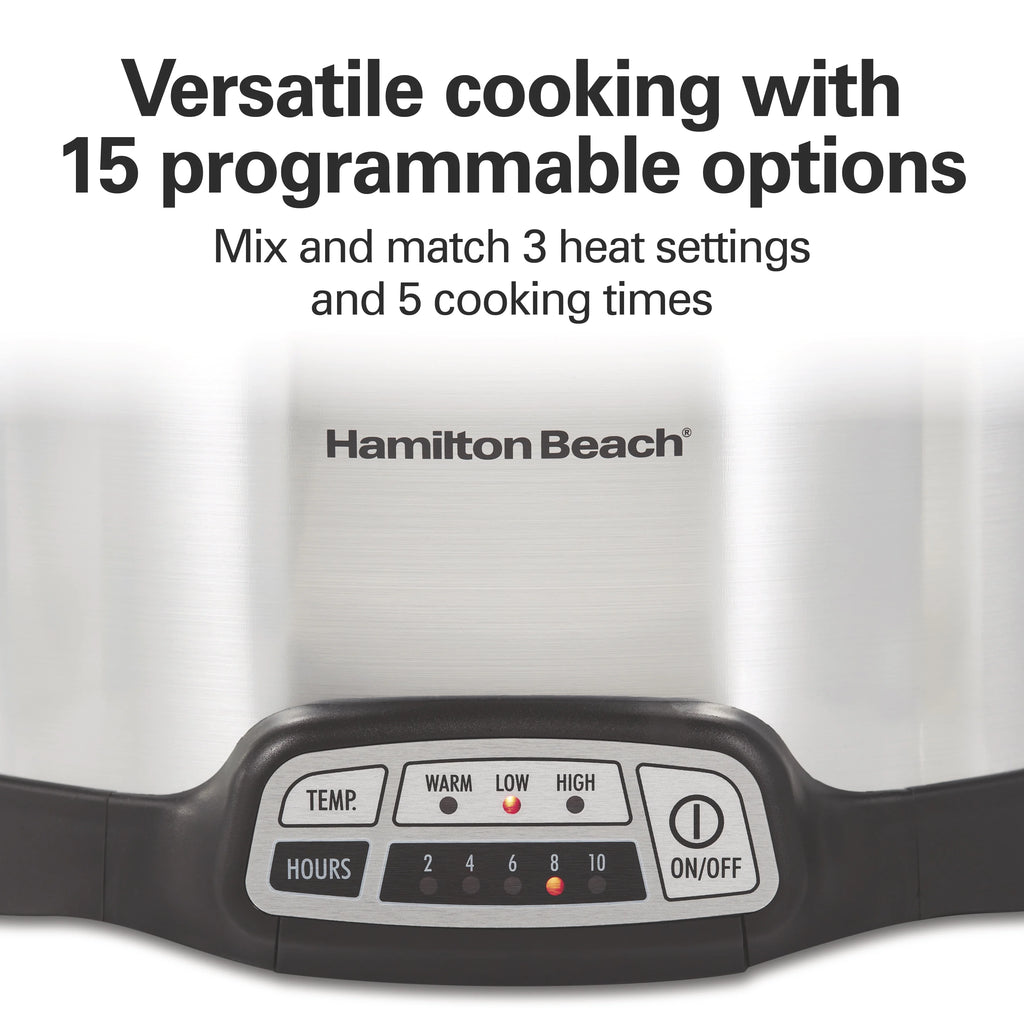 Hamilton Beach 4 Qt Programmable Slow Cooker, Stoneware Crock with Removable Pot, Stainless Steel