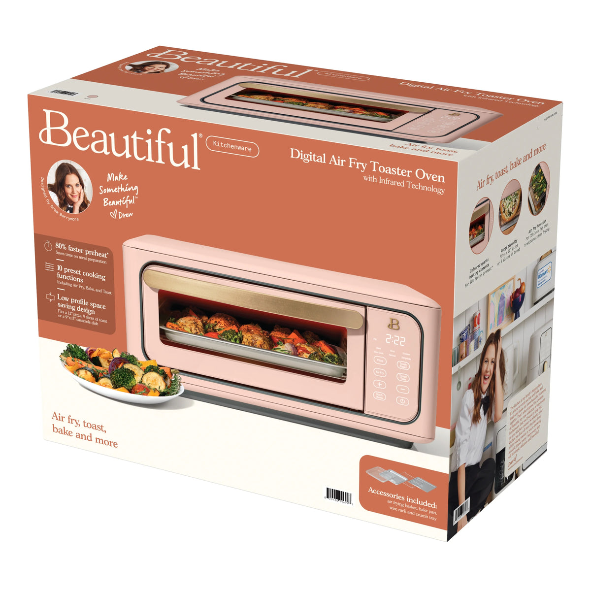Beautiful Infrared Air Fryer Toaster Oven, 9-Slice, 1800 W, White Icing by Drew Barrymore