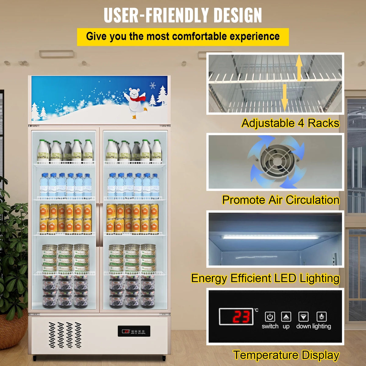 KFFKFF 23 cu.ft. 2Glass Door Commercial Refrigerator Commercial Refrigerator with Illuminated LED Upright Drink Chiller ( Dual Swinging Door)
