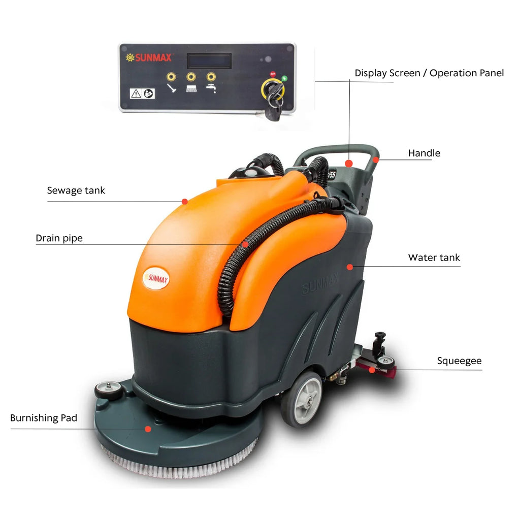 RT50 Battery Powered Walk-Behind Floor Scrubber, 22" Brush Cleaning Path, 30000 Sqft/h Efficiency