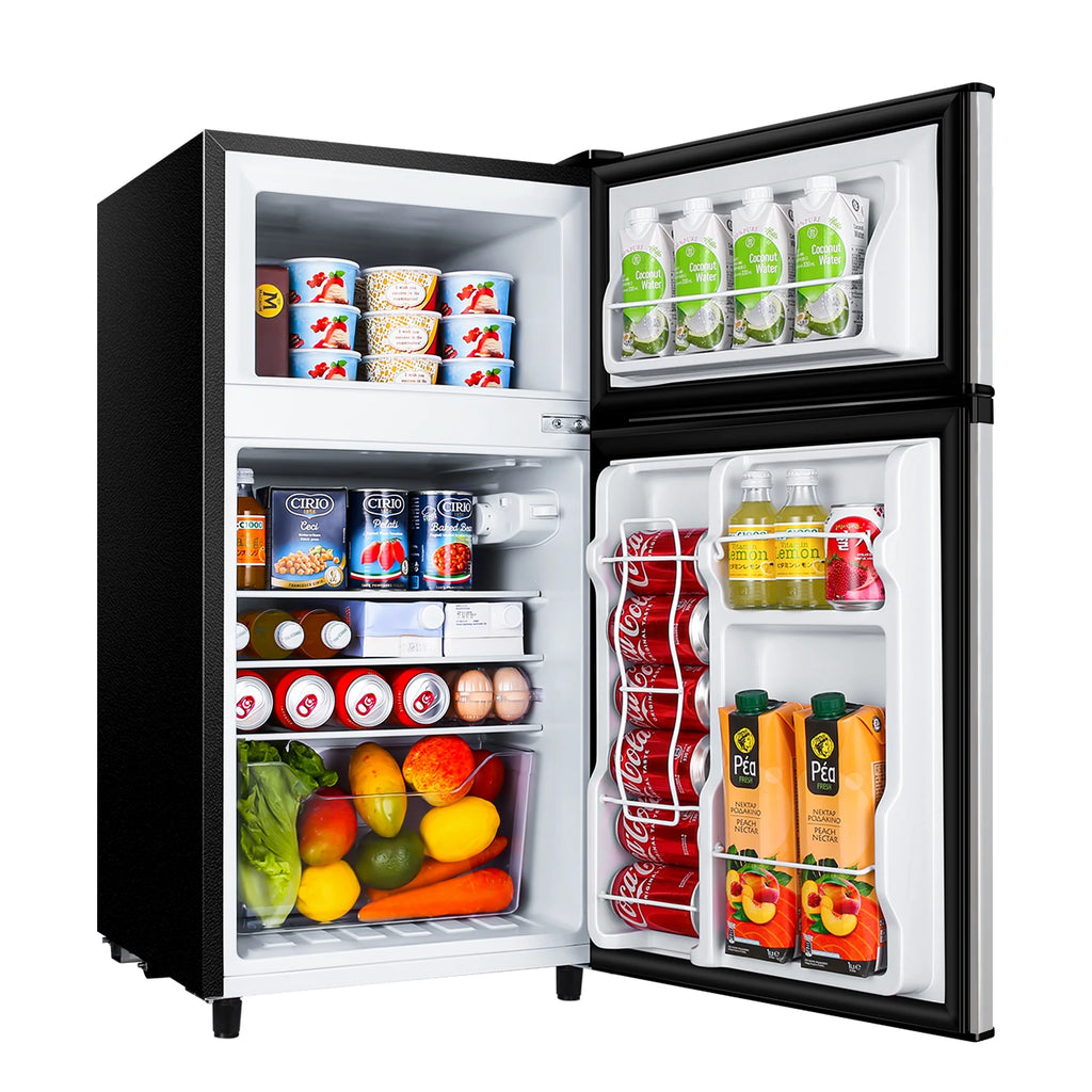 WANAI Two-Door Mini Fridge with Freezer, Silvery, 3.5 Cu ft