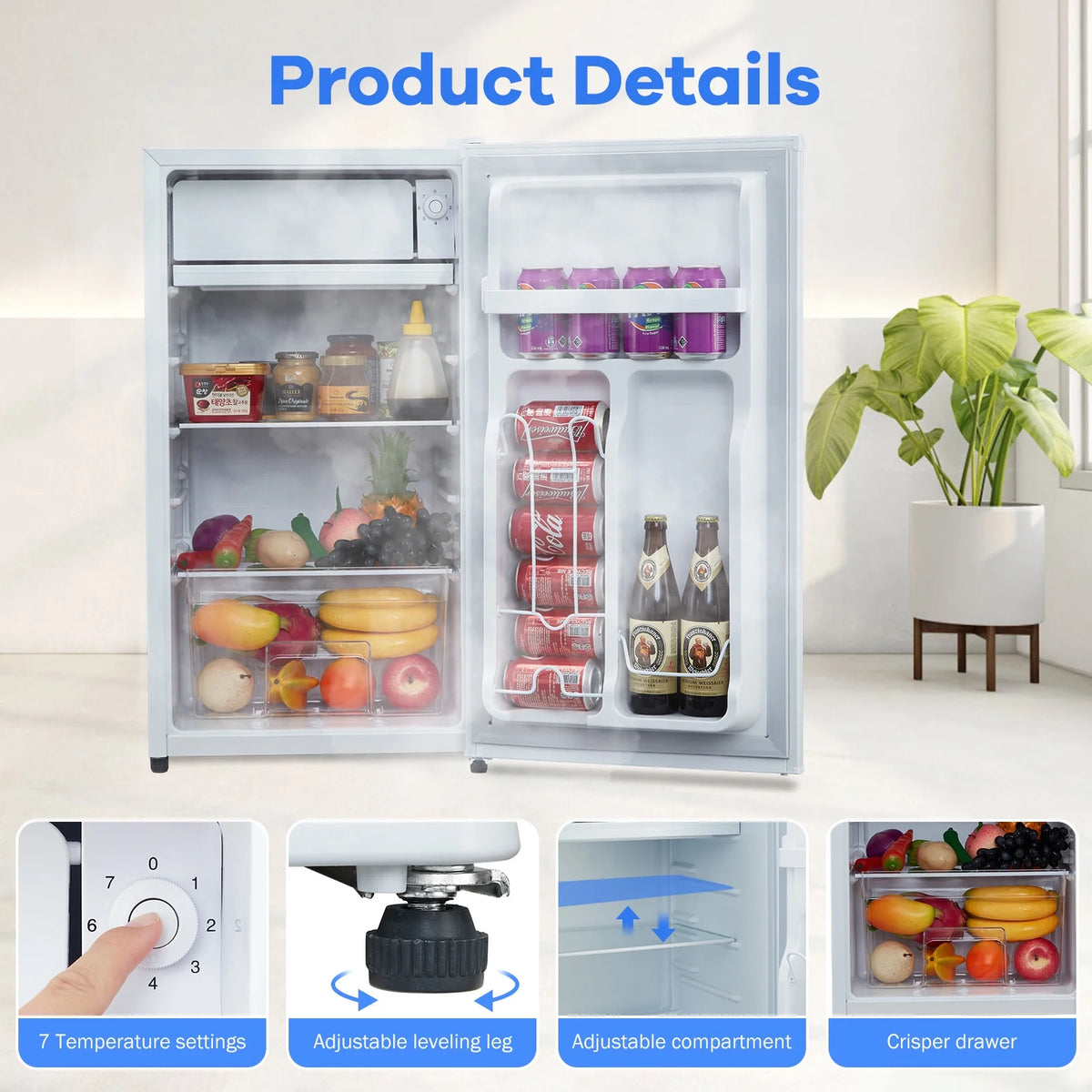 OYang Single Door Mini Fridge, Super Quiet 19.3"D x17.5"W x 32.7"H