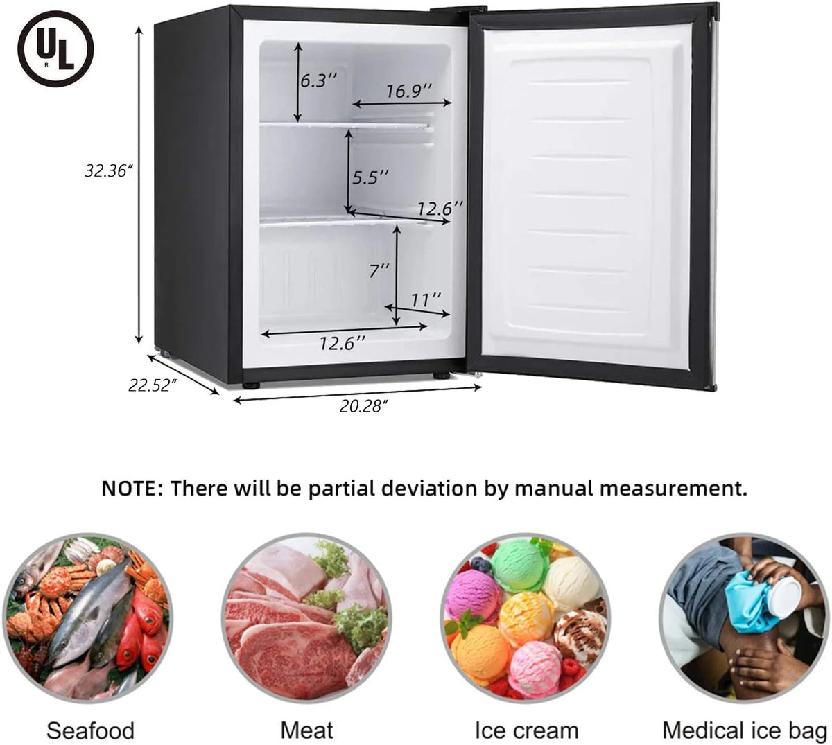 KNDKO 3.2Cu.ft Upright Freezer, Compact Freezer with Removable Shelves, Adjustable Thermostat for Home/Kitchen/Office, Black