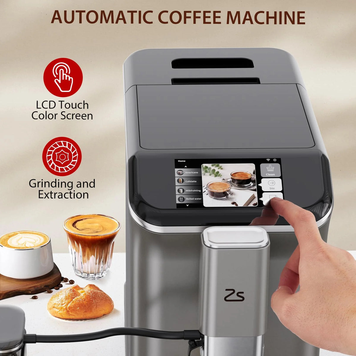 Soonbuy Fully Automatic Espresso Machine 20 Bar, With Milk Frother Steam Wand,Gold