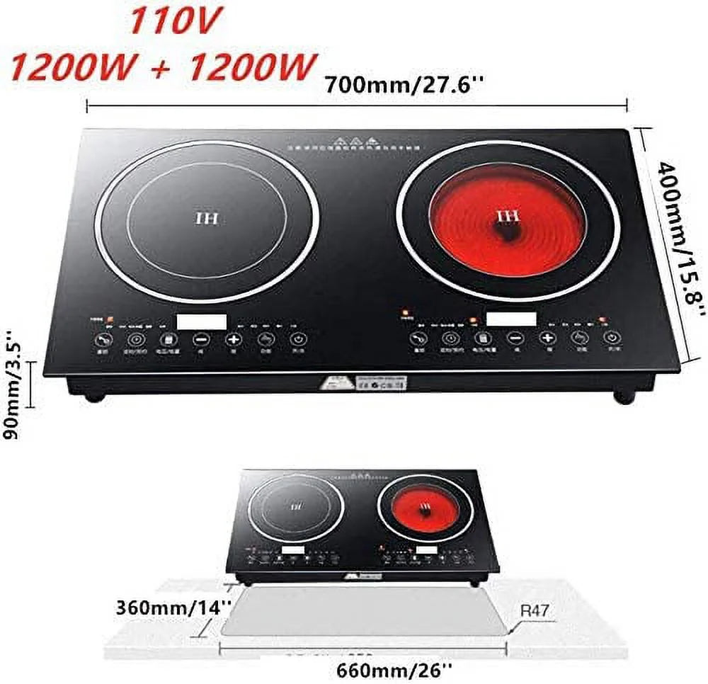 FETCOI, Portable Double Induction Cooktop Portable Electric  Cooker Cooktop Countertop Digital Electric Countertop