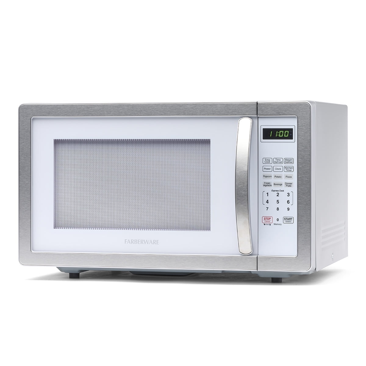 Farberware Stainless Steel Countertop Microwave Oven with Child Lock, 1.1 Cu Ft Black Stainless