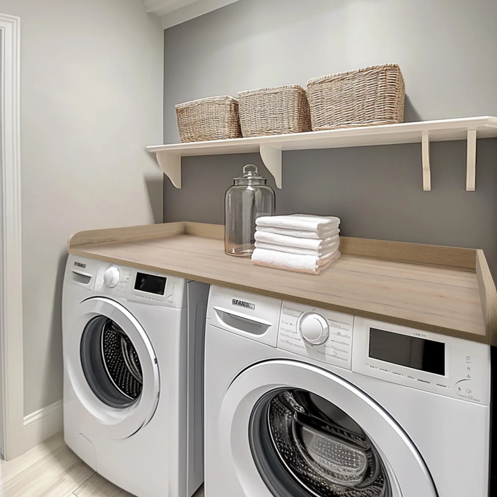 Kaboon Washer Dryer Countertop with Edge Rails, 27.5" x 54", Light Walnut