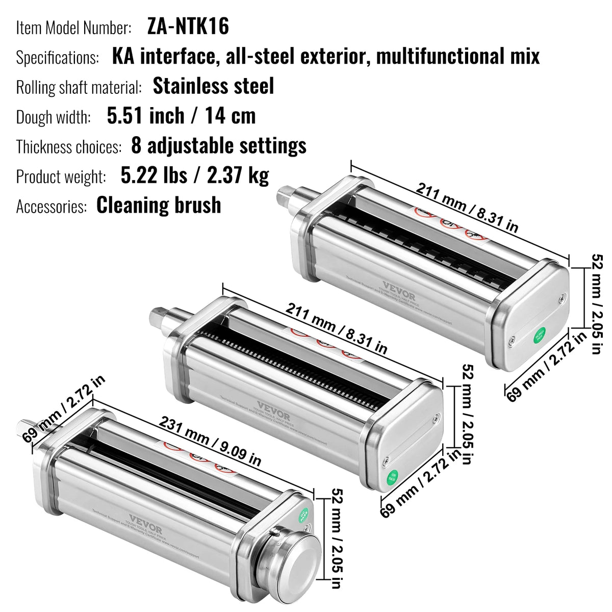 KFFKFF Pasta Maker Attachment for All Kitchenaid Mixers, Kitchen Aid Stand Mixer Set Accessories with 3 Shafts Including Dough Roller Spaghetti Cutter Fettuccine
