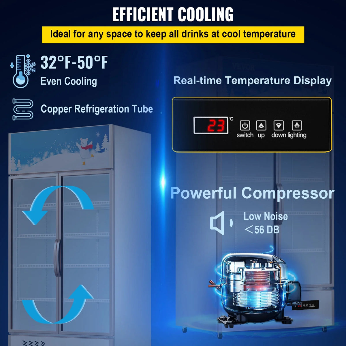 KFFKFF 23 cu.ft. 2Glass Door Commercial Refrigerator Commercial Refrigerator with Illuminated LED Upright Drink Chiller ( Dual Swinging Door)