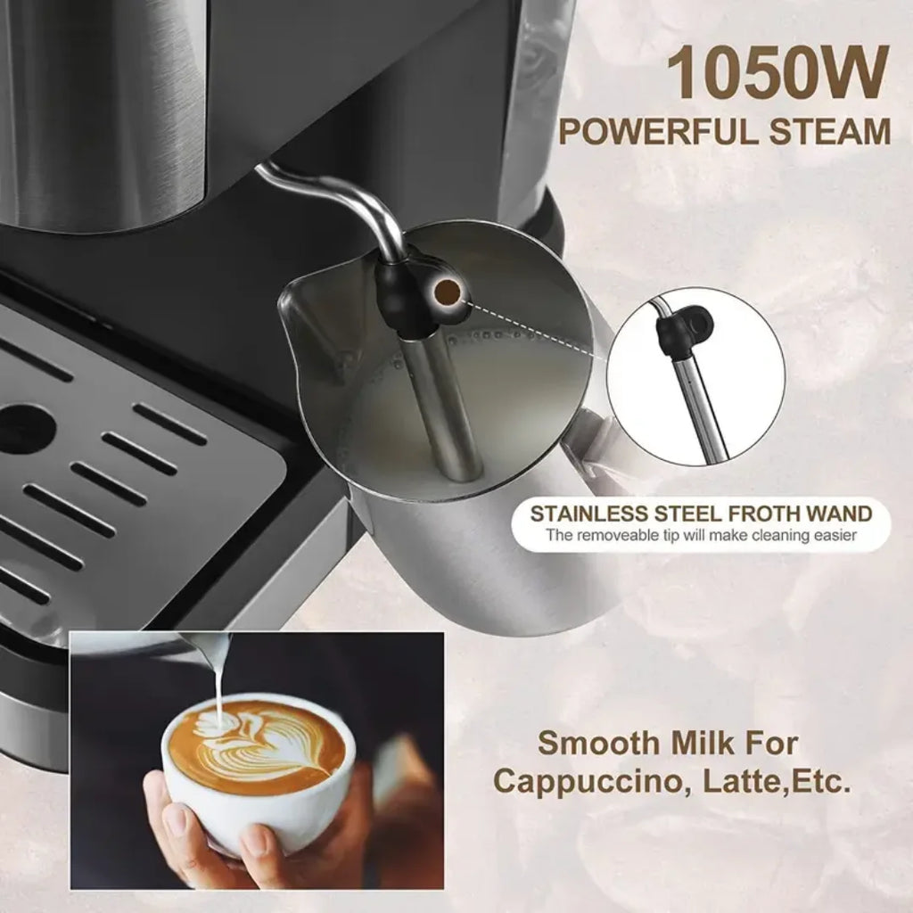 AEOMJK Semi-Automatic Espresso Machine,20 Bar Pressure,1.5L Removable Water Tank,Design for Cappuccino & Latte Making, Coffee Brewing