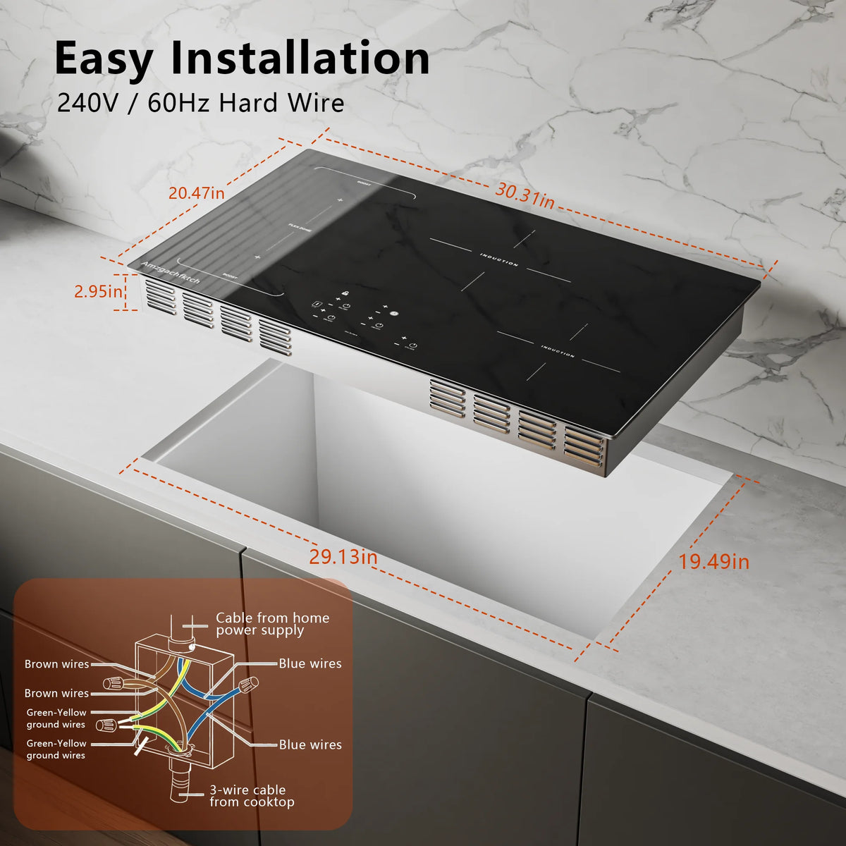 30in Built-In Induction Cooktop 4 Burners, 11600W Touch Control w/ Boost & Bridge-Sync, Easy-Clean Tempered Glass, Child Lock