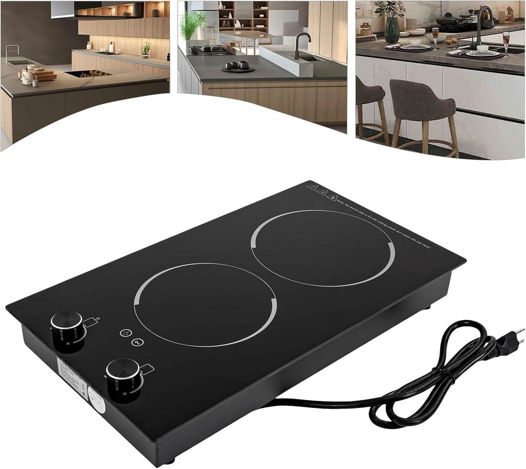 Electric Ceramic Cooktop with Timer,2 Burners Built-in Radiant Electric Stove Top with Child Safety Lock,24 Inch Electric Cooktop with Sensor Touch Control (9 Power-2 Burners)