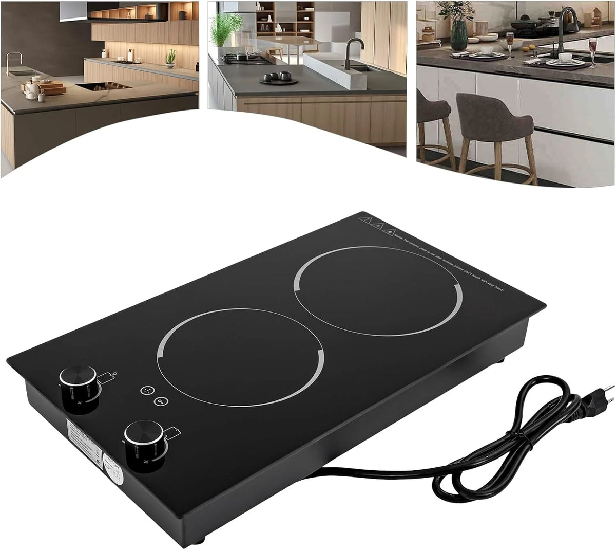Electric Ceramic Cooktop with Timer,2 Burners Built-in Radiant Electric Stove Top with Child Safety Lock,24 Inch Electric Cooktop with Sensor Touch Control (9 Power-2 Burners)