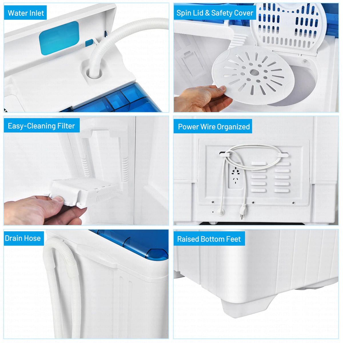 Costway 26lbs Portable Semi-automatic Washing Machine W/Built-in Drain Pump Grey