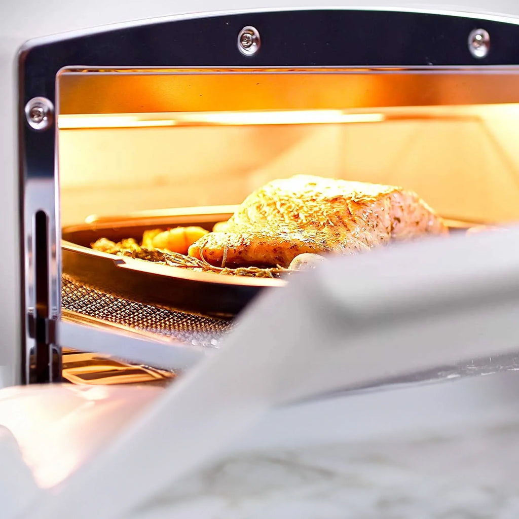 Sengoku SET-G16A(W) HeatMate Graphite Compact Countertop Toaster Oven with 4 Non-Stick Pans for Toasting and Baking, 120 Volt, Eggshell White