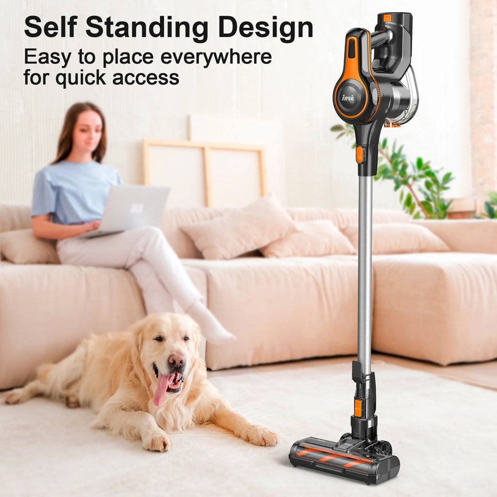 INSE Cordless Vacuum Cleaner, 40kPa Rechargeable Stick Vacuum with 300W Brushless Motor for Carpet Hardwood Floor Pet Hair,S620