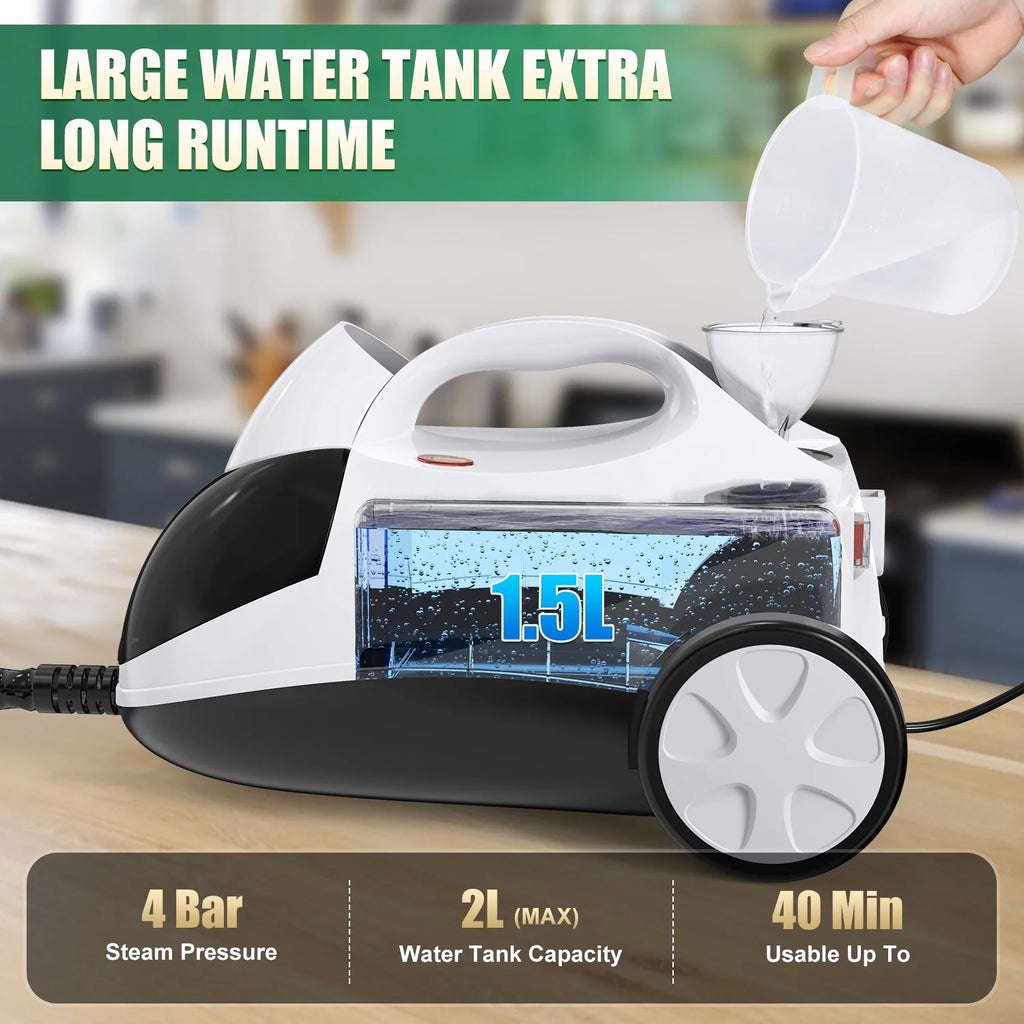 Loheer Steam Cleaner, 1500W Multipurpose Steamer for Cleaning with 15 Accessories,  2L Tank, Child Lock, Chemical-Free Cleaning, Steam Mop for Home, Car, and Furniture