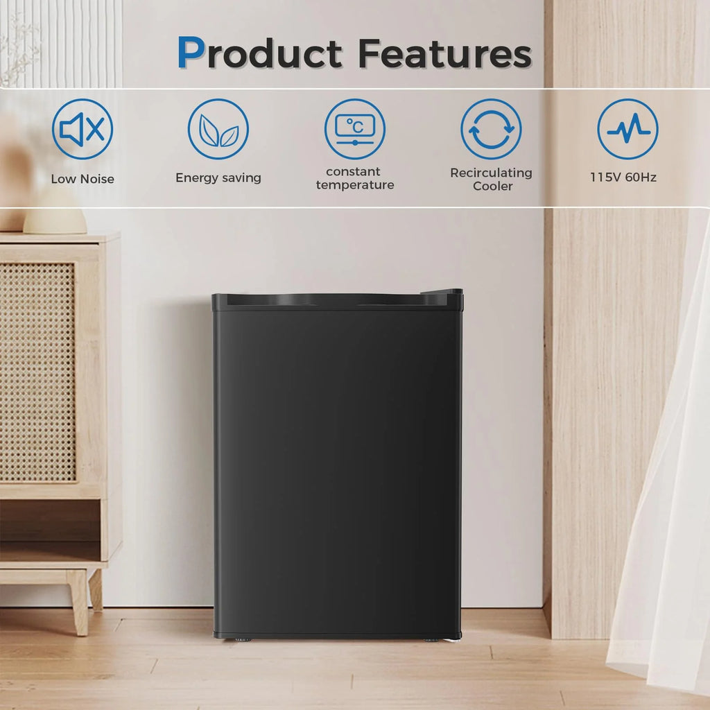 FREE VILLAGE 2.56 Cu.Ft. Mini Fridge with Freezer, Small Refrigerators with Adjustable Thermostat, Low Noise, Energy Saving, Compact Refrigerators for College Dorm, Office, Bedroom, Apartment, Black