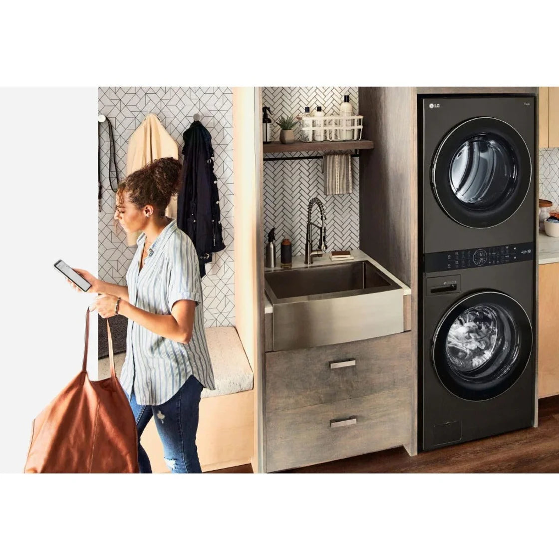LG WKE100HVA 4.5/7.4 Cu. Ft. Smart Front Load WashTower - Graphite Steel