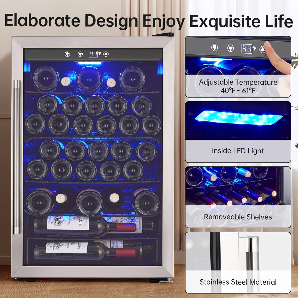 Wine Cooler,Beverage Refrigerator Cooler,Freestanding Wine Cooler Refrigerator with Triple Pane Clear Glass Door,Mini Fridge Countertop Drink Cooler for Home Office,Temperature Adjustment Range 40~61?��