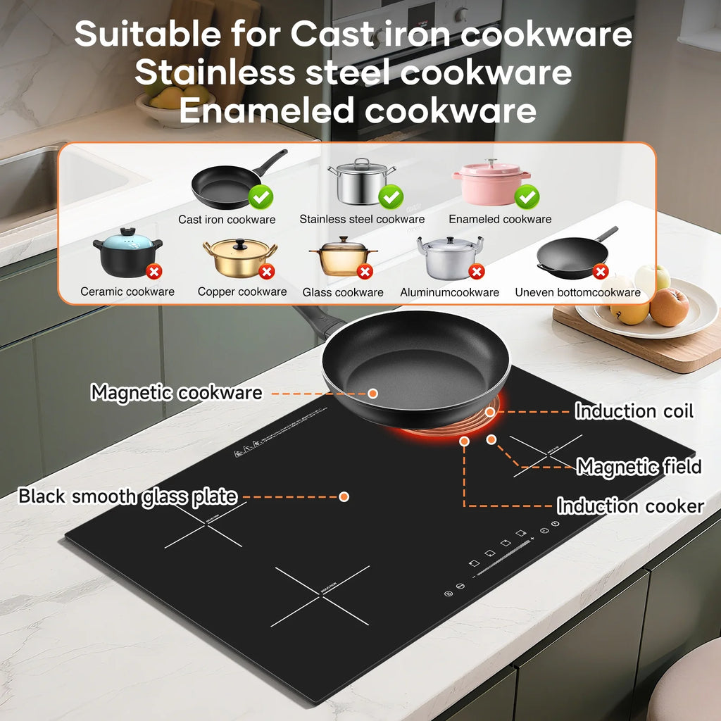 VoltCuisine Double/Dual Induction Cooktop 2 Burner, Shatter-proof Flat Glass Top, 9 Heat Settings, LED Touch Display with Child Safety Lock & Overheat Protection
