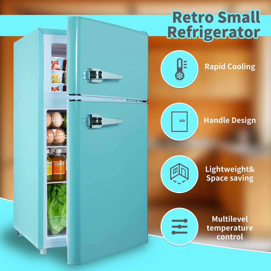 Two Door Mini Refrigerator with Freezer,3.5Cu.ft Small Freezer for Bedroom Dorm Gameroom,Blue