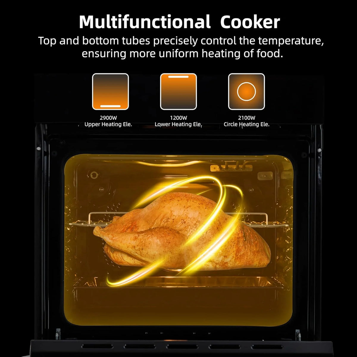 Aoile 24" Built-in Single Wall Convection Oven with 2.5 Cu.Ft. Capacity, 3000W Electric Oven with 11 Cooking Modes, Touch Control