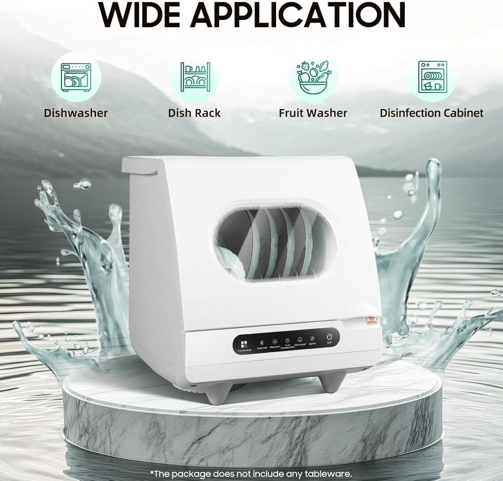 1200W Portable Mini Countertop Dishwasher, 110V Table Top Dishwasher with 5 Wash Programs & Display, Freestanding Automatic Dishwasher for Apartment/Office/Kitchen/RVS, White