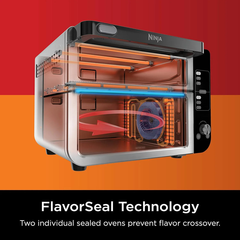 Restored Ninja DCT401 12-in-1 Double Oven with FlexDoor, FlavorSeal & Smart Finish, Rapid Top Convection, Air Fry Bottom , Bake, Roast, Toast, Stainless Steel (Refurbished)