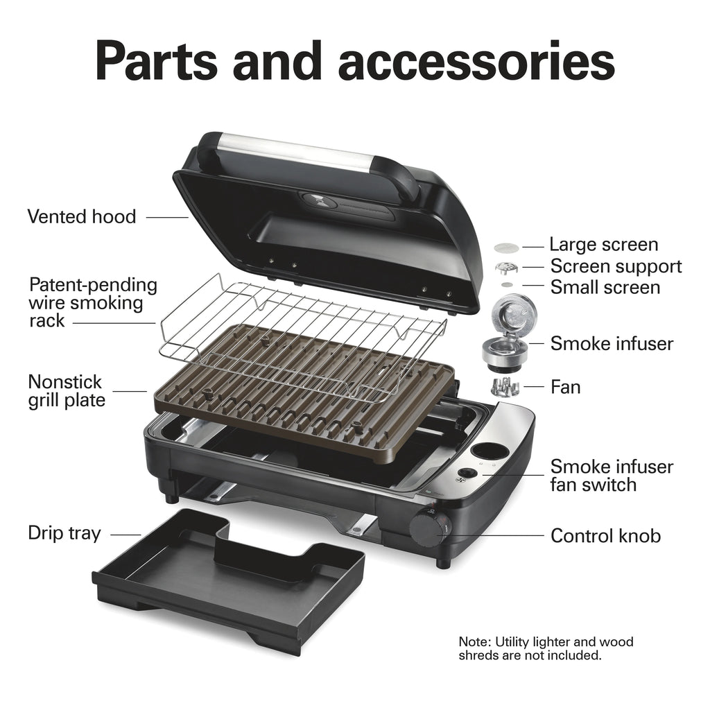 Hamilton Beach Electric Indoor Grill with Hot and Cold Smoke Infuser and Smoking Rack, Black