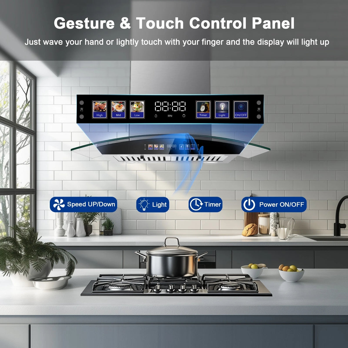 30 inch Range Hood 700 CFM Island Mount Range Hood Ceiling Mount Kitchen Vent Hood Touch Control Gesture Sensing
