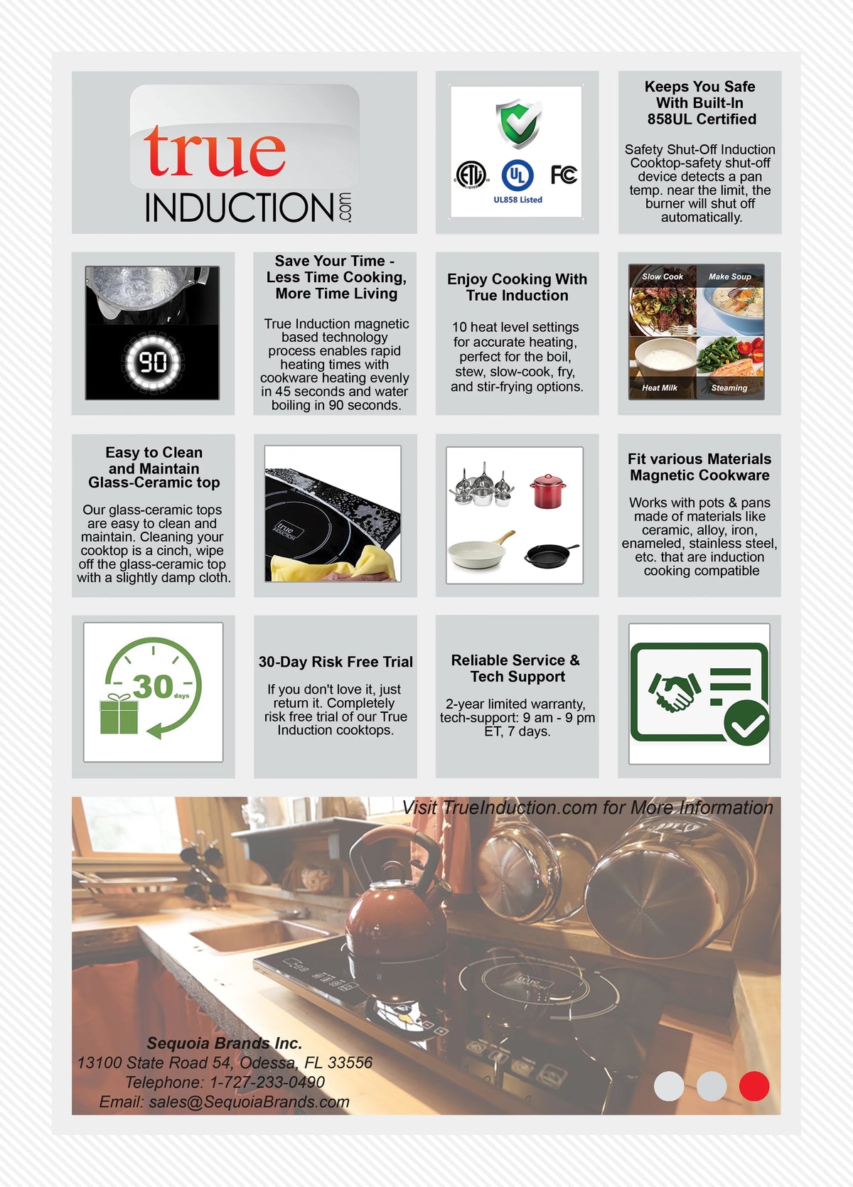 True Induction TI-2C Protable UL1026 Certified, 23-inch Dual Induction Cooktop 1750W Glass-Ceramic Top with FREE Carrying Bag & 2 Silicone Mats