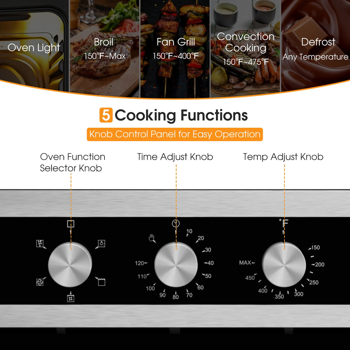 Costway 24'' Single Wall Oven 2.47Cu.ft Built-in Electric Oven 2300W w/ 5 Cooking Modes